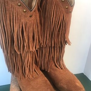 Smokey Mountain Leather Tan Fringe Boots